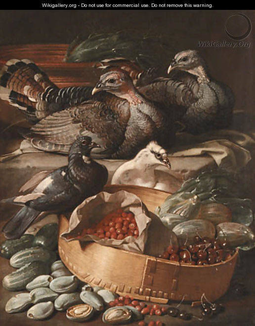 Turkeys and pigeons with cherries - Jacob van der (Giacomo da Castello) Kerckhoven