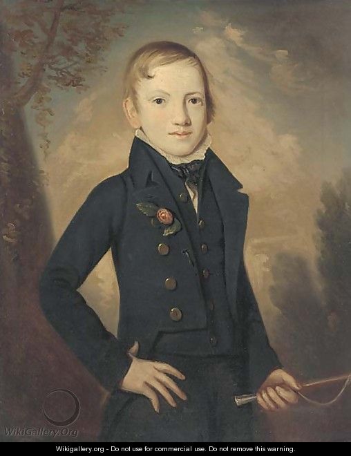 Portrait of a boy, small three-quarter-length, in a dark blue coat and waistcoat - Italian School