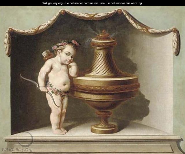 Cupid standing by an incense burner in a niche - Italian School