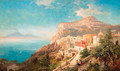 Figures on a coastal path with Capri beyond - Italian School