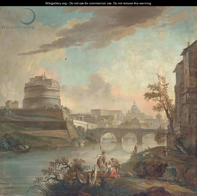 A capriccio view of the Tiber, with the Castel Sant