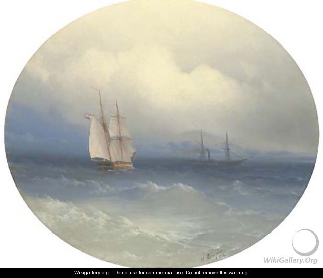 A Dutch brigatine and steamer at sea - Ivan Konstantinovich Aivazovsky