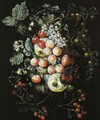 A swag of fruit hanging from a nail against a wall - Jan van Kessel