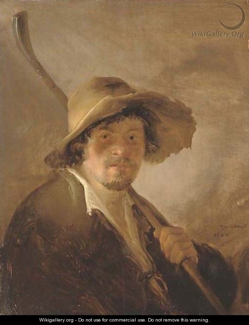 A shepherd in a wide brimmed hat holding a crook - Isaack Jansz. van Ostade