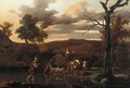 A river landscape with herdsmen, livestock and a cart - Isaack Croonenbergh