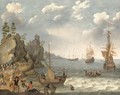 A coastal landscape with shipping and fishermen selling their catch - Isaac Willaerts