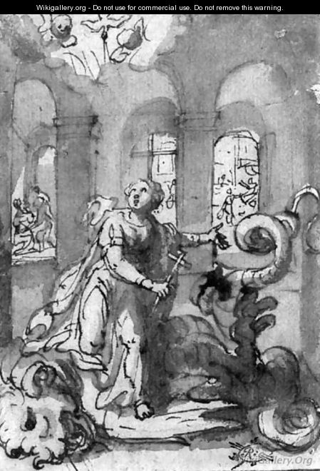 Saint Margaret of Antioch with the dragon - Italian School