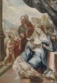 The Madonna and Child with the Infant Saint John the Baptist and Saint Anne on a terrace, a landscape beyond - Italian School