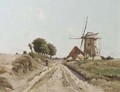 A peasant woman passing a windmill on a sunny day - Isidore Meyers