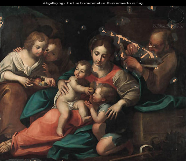 The Holy Family with Saint John the Baptist and two Attendants carrying Fruit - Italian School