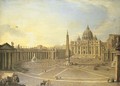 Saint Peter's, Rome, with Bernini's Colonnade and a procession in carriages - Italian School