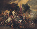 A cavalry battle in an encampment - Italian School
