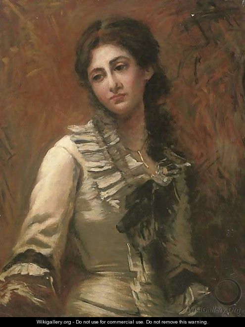 Portrait of Miss Vercesi, half-length, in a white dress with black bow - Italian School