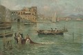 Figures in a sunlit harbour - Italian School