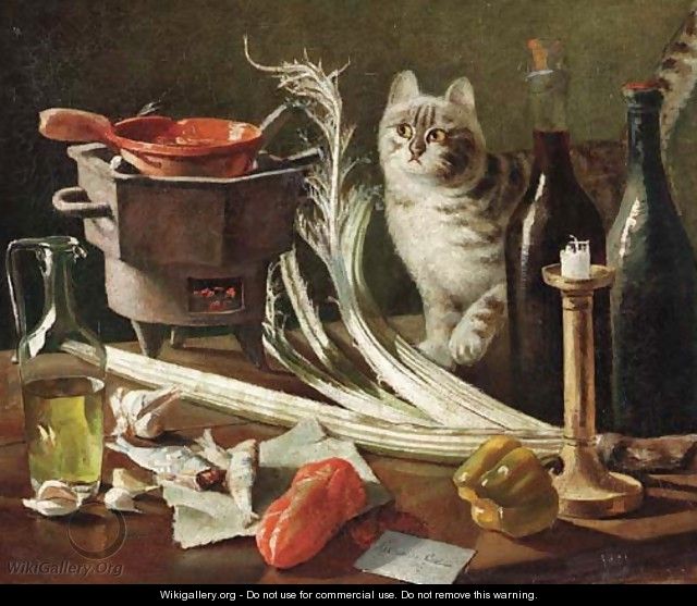 A still life with a cat - Italian School