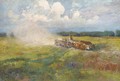 An oxen-drawn cart crossing a field in summer - Ignac Ujvary