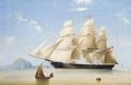 A Danish full-rigged ship heaving-to off an island - Frederick Tudgay
