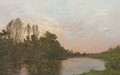 Soleil couchant pres Mantes along a river at dusk - Hippolyte Camille Delpy