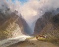 A mountainous landscape with travellers by a stream - Il'ia Nikolaevich Zankovskii