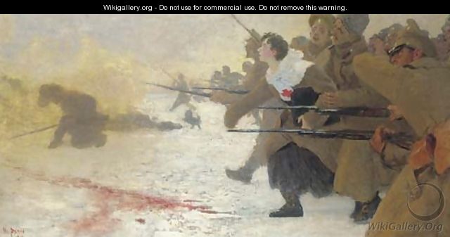 The Attack with the Red Cross Nurse - Ilya Efimovich Efimovich Repin
