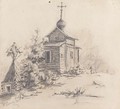 Russian wooden Church in a Graveyard - Ilya Efimovich Efimovich Repin