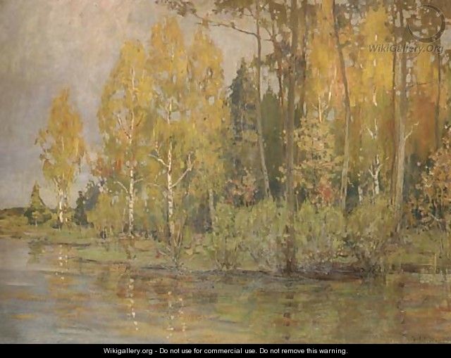 A wooded river landscape with silver birches - Isaak Ilyich Levitan