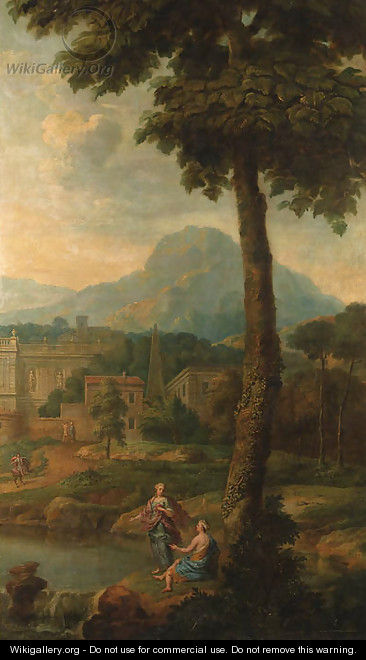 Italianate landscapes with figures and classical buildings - Isaac de Moucheron