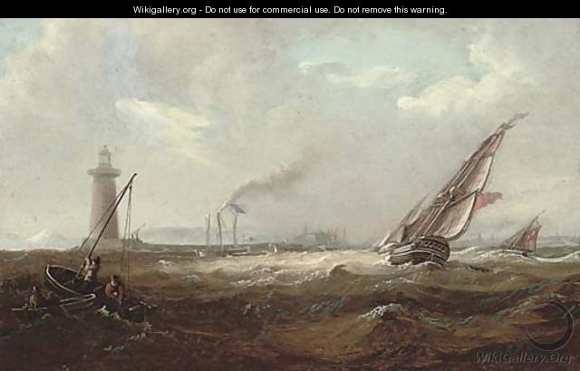 Shipping heeling in the breeze off what is thought to be the South Wall lighthouse, Dublin Bay - Irish School