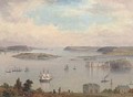 A panoramic view of Cork Harbour A two-decker, paddlesteamers and other shipping inshore - Irish School