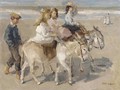 Ezeltje rijden a donkey-ride on the beach - Isaac Israels