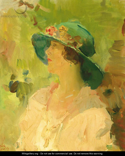 Dame met groene hoed a lady with a green hat - Isaac Israels