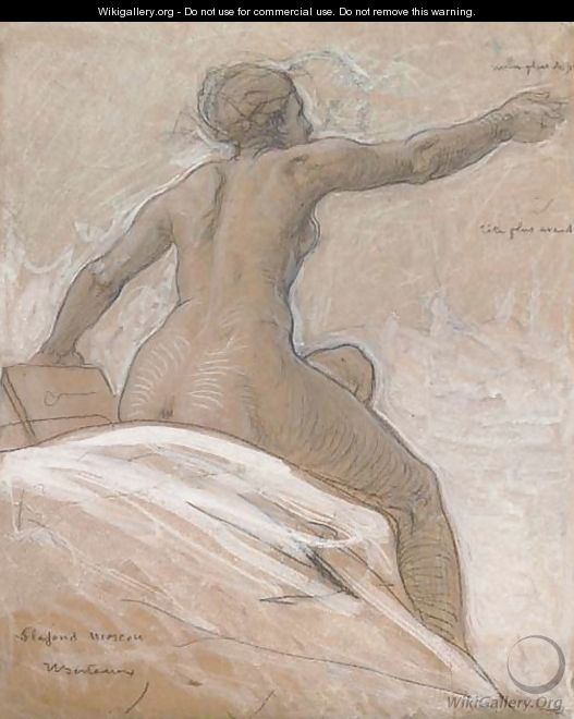Study of a female nude, seated on a bed, leaning forward - Hippolyte-Dominique Berteaux