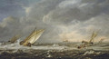 Fishing boats in choppy seas off the coast - Hieronymus Van Diest
