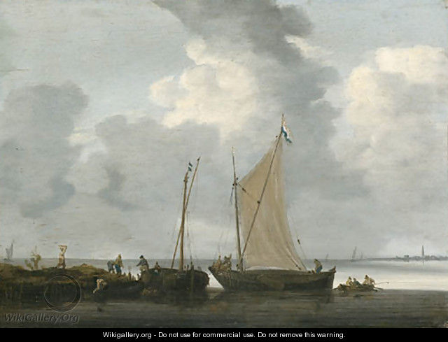 Fishermen unloading their Catch in calm Waters - Hieronymous Van Diest
