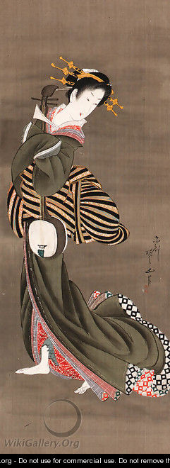 Geisha with shamisen - Hotei Gosei