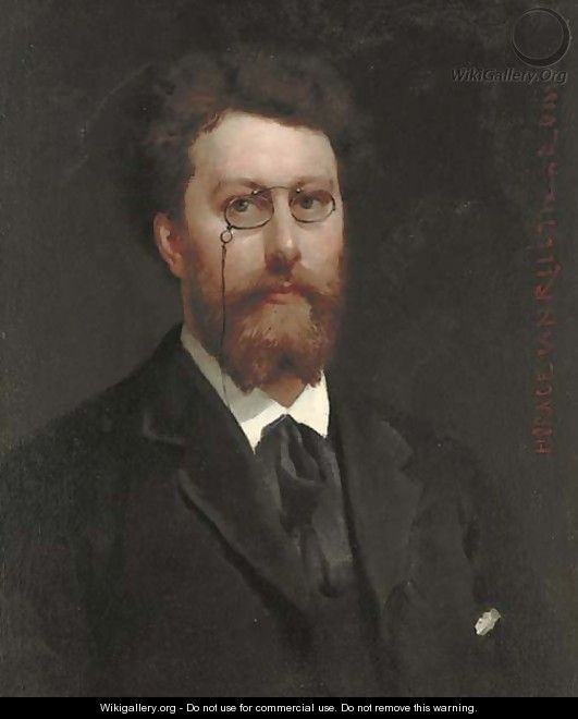 Portrait of a gentleman, bust-length, wearing a black jacket and spectacles - Horace van Truith