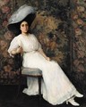 An elegant lady with a white plummed hat - Horace Richebe