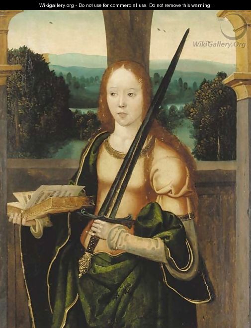 A female martyr saint a compartment from an altarpiece - Hispano-Flemish School