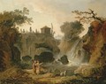 The waterfall at Tivoli with figures resting by the pool - Hubert Robert