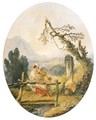 La Passerelle A woman and child on a bridge on the Via Appia - Hubert Robert