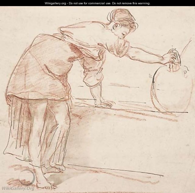 A woman filling a water jar at a fountain - Hubert Robert