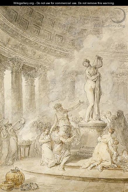 A sacrifice before the Callipygian Venus in a circular temple - Hubert Robert