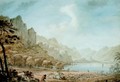 View of Derwent Water with a traveller resting in the foreground - Hugh William Williams