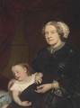 Portrait of a mother and child, seated three-quarter-length, the mother in a black dress with lace trimming, her daughter by her side - Hugh Collins