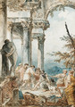 Belisarius begging beneath a Portico by the Farnese Hercules, after Panini - Hubert Robert