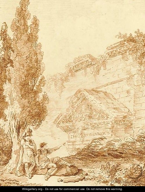 Two Roman soldiers resting by a ruined temple - Hubert Robert