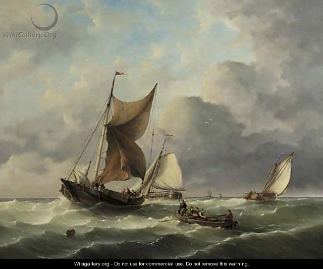 Sailingbarges setting out for sea - Hermanus Koekkoek