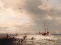 Fishermen by the shore of a stormy sea - Herman Herzog