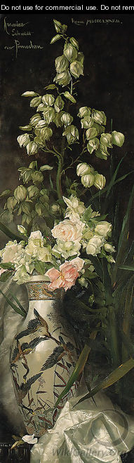 Roses and Lilies of the Valley in a 19th Century slender oviform Vase - Hermine Von Preuschen