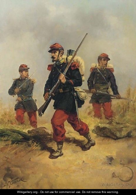 French infanterists on reconnaissance - Hermanus Willem Koekkoek